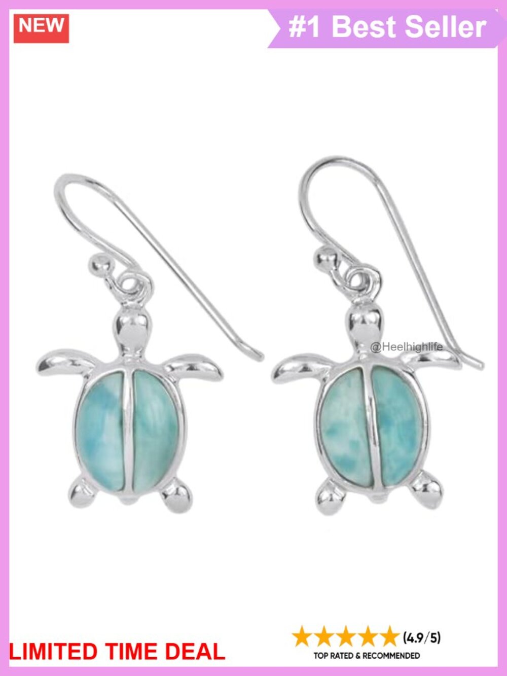 925 Sterling Silver Larimar Turtle Dangle Earrings Sea Turtle Ocean Jewelry
